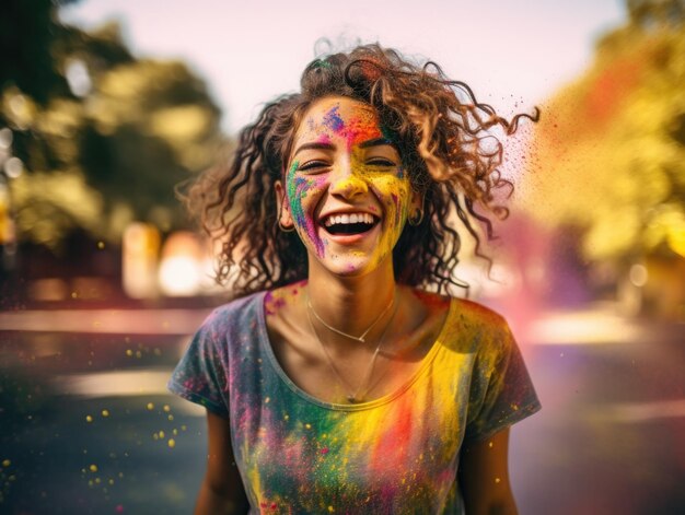 jóvenes hermosas jugando a los colores de Holi