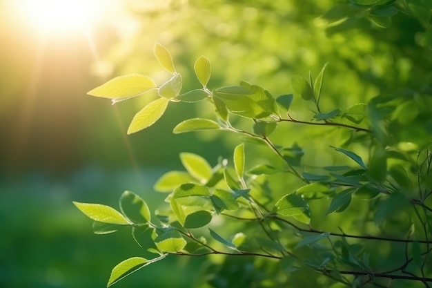 Jóvenes hojas frescas y jugosas en las ramas de un árbol AI generado