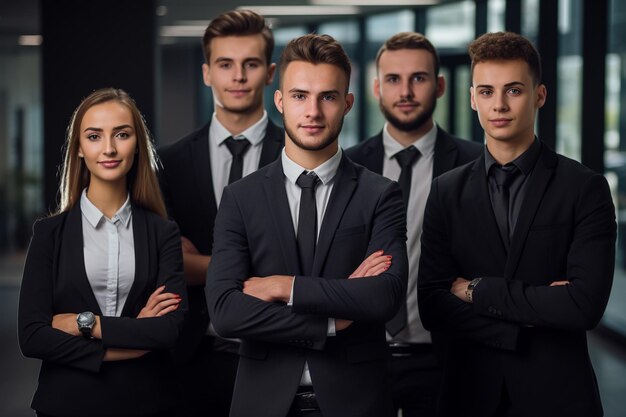 Foto jóvenes hombres y mujeres de negocios con brazos cruzados generados por la ia