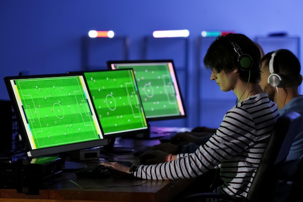 Jóvenes jugando videojuegos en el torneo.
