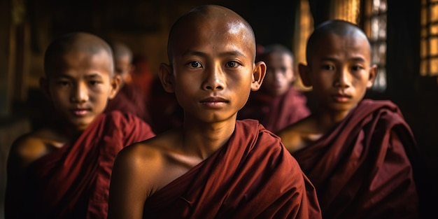 Jóvenes monjes budistas en Myanmar