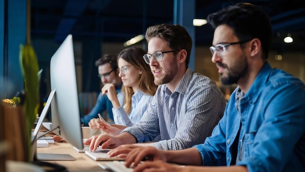 Foto jóvenes profesionales frente a una computadora