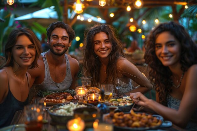 Foto los jóvenes se reúnen para una comida.