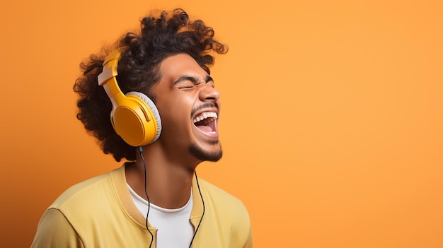 jóvenes riéndose saltando de alegría mientras escuchan música con auriculares inalámbricos