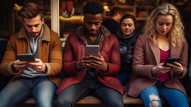 Jóvenes con teléfonos y portátiles