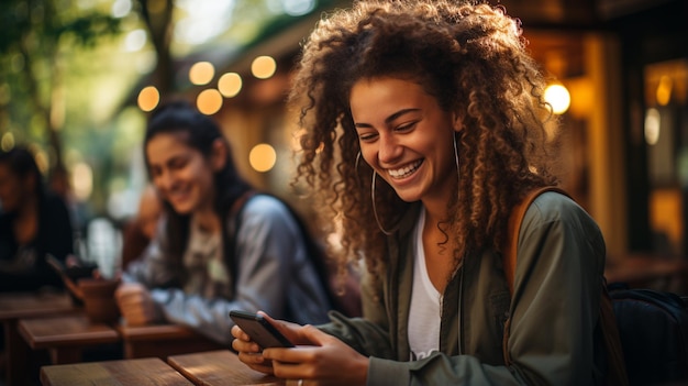 Foto jovens amigos com celular à noite