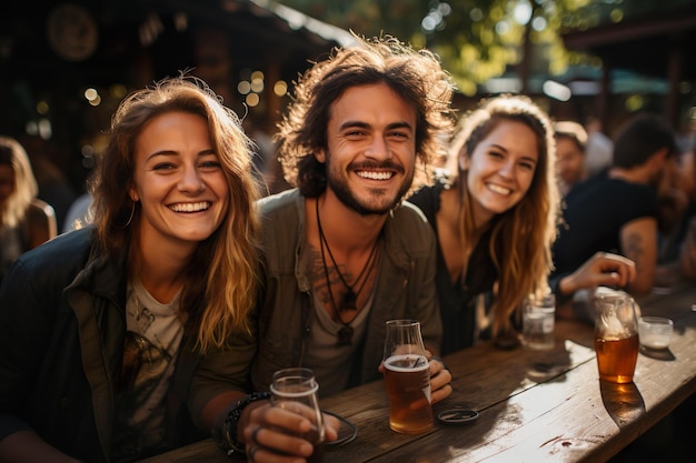 jovens bebendo cerveja ao ar livre no festival de comida