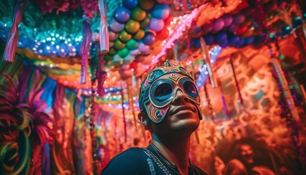 Jovens celebram festival tradicional com cores vibrantes geradas por IA