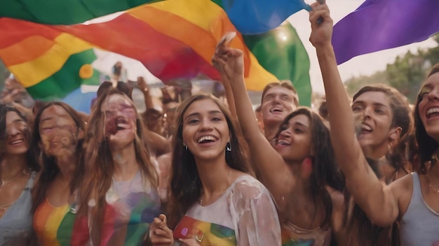 Jovens celebrando o mês do orgulho