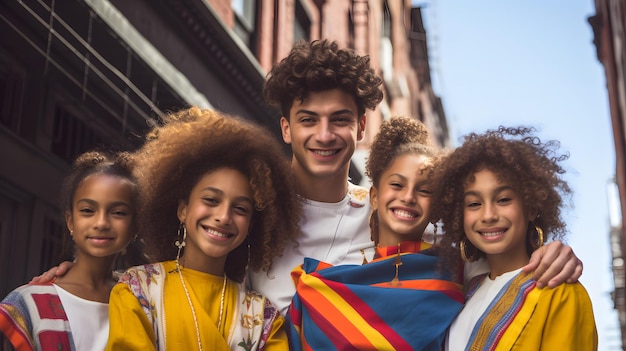 Jovens colombianos exibindo orgulhosamente a bandeira colombiana lado a lado