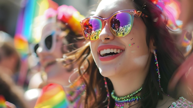 Jovens com bandeira LGBT celebrando o Mês do Orgulho