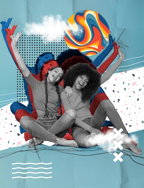 Jovens com design de colagem pop