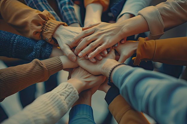 Foto jovens empresários unem-se para o trabalho em equipa