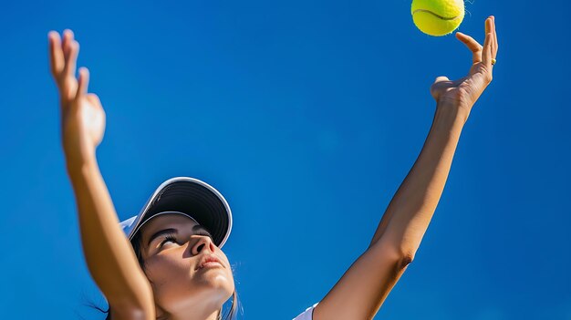 Jovens jogadoras de tênis jogando a bola no ar enquanto olham para cima