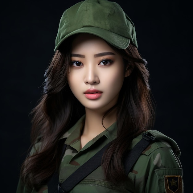 Jovens lindas mulheres militares com aparência muito atraente, vestindo um uniforme militar Generative Ai