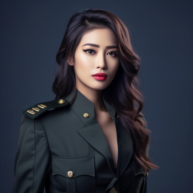 Jovens lindas mulheres militares com aparência muito atraente, vestindo um uniforme militar Generative Ai