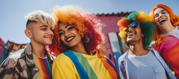 Foto jovens no desfile do orgulho gay ia generativa