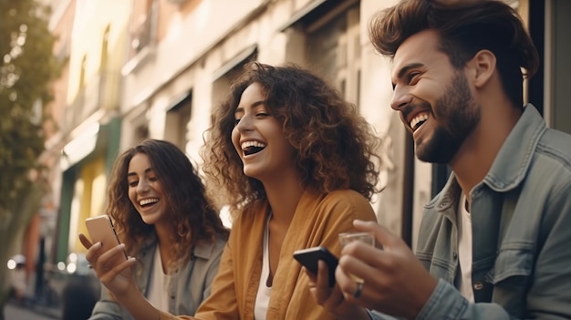 Foto jovens que usam smartphones ao ar livre adolescentes viciados em mídias sociais nos campi universitários estão