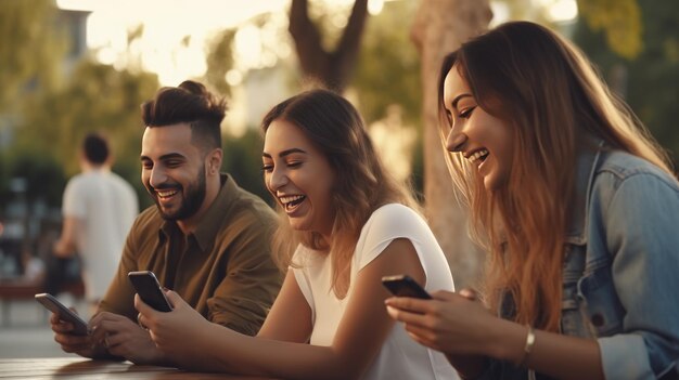 Foto jovens são frequentemente vistos usando smartphones ao ar livre, isso é uma visão comum nos campi universitários.