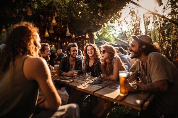 Foto jovens se divertindo e bebendo cerveja