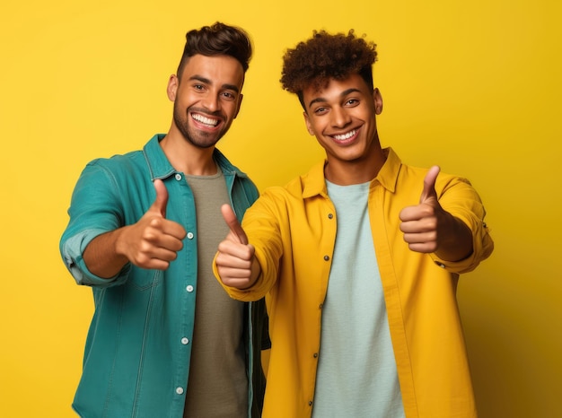 Jovens sorridentes em fundo amarelo