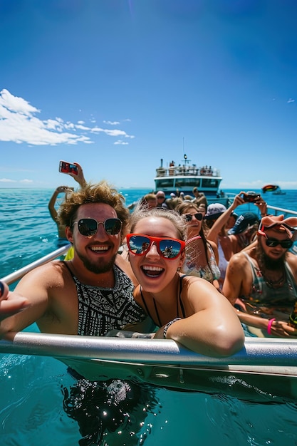 Jovens turistas a nadar no mar