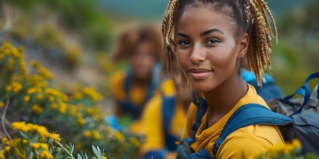 Jovens voluntários de diversas origens se unindo para limpar o lixo ao ar livre para uma causa de caridade Conceito Serviço comunitário Limpeza ambiental Diversidade e inclusão Voluntariado