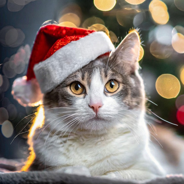 Foto jovial fluffy whiskers selkirk rex cat abraza el espíritu festivo en el estilo acogedor de santa