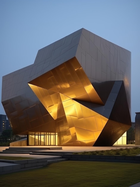 Una joya de la arquitectura contemporánea iluminada en el crepúsculo