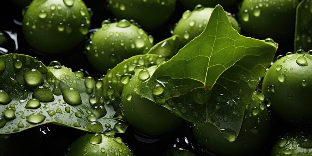 Foto las joyas de la naturaleza un primer plano de especias y hojas con gotas de agua
