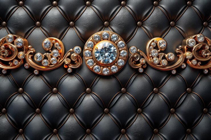 Joyas de papel tapiz 3D con un patrón continuo de diamantes y oro enmarcado contra un lujoso fondo