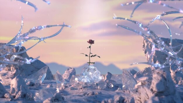 Foto joyas de rosas congeladas animación creativa visualización de renderización en 3d