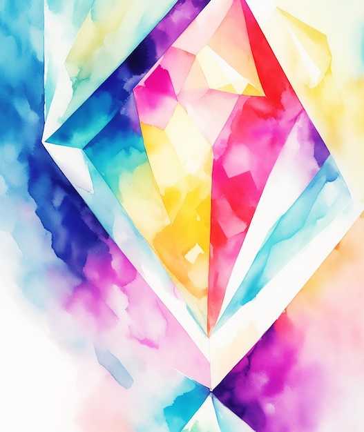 Joyería geométrica con corte de diamante, pintura de fondo mágico colorido sobre papel, imagen de acuarela HD
