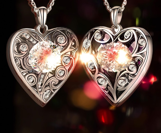 Foto joyería de mujer, collar en forma de corazón de oro y plata para mujer, colgante de corazón de amor con perla y diamante