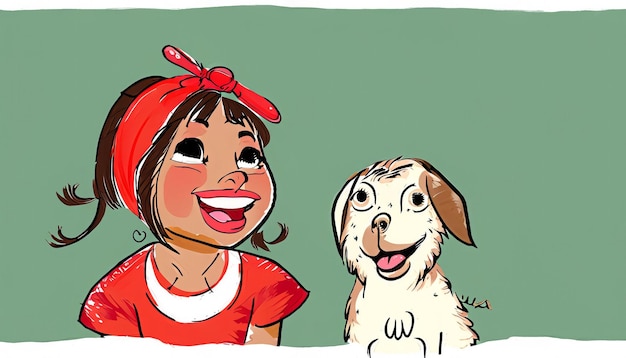 Joyful Bond HandDrawn Cartoon Ilustración de un niño y un perro mascota divirtiéndose junto con Simple