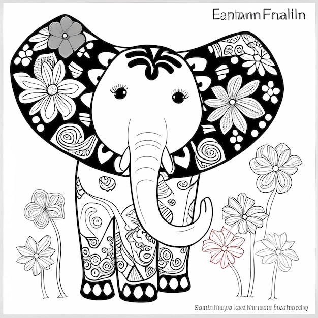 Joyful Elephant Parenthood Livro de colorir preto e branco