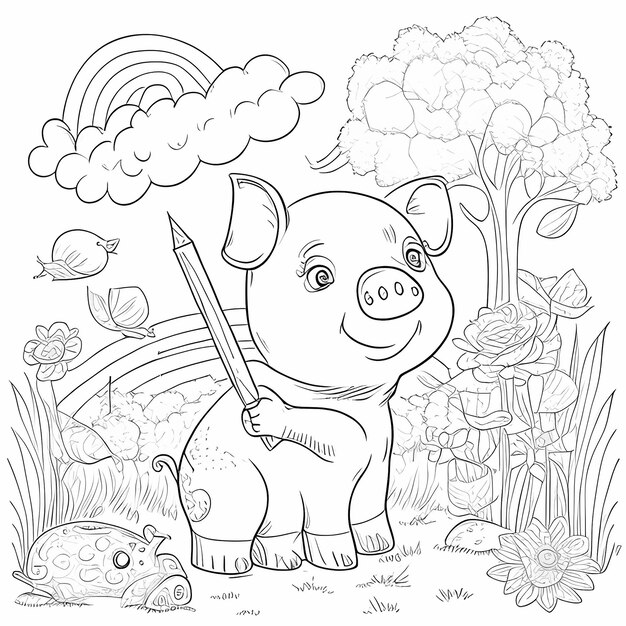 Joyful Piggy Adventure Deliciosa página para colorear para niños