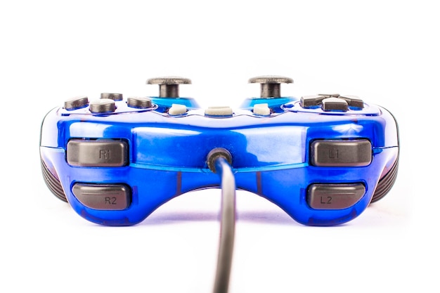 Foto joystick azul isolado para controlador e jogar videogame isolado