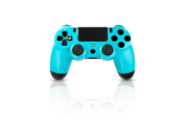 joystick para jugar azul brillante con reflexión y aislamiento de sombra