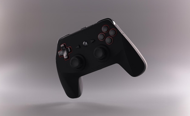 Joystick de videojuego negro o gamepad flotando en el aire