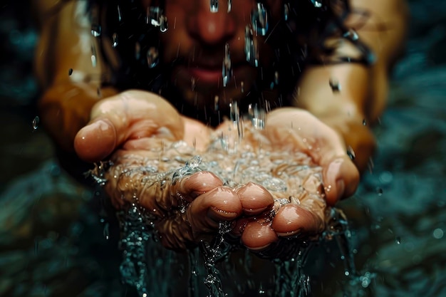 Juan el Bautista la mano que gotea el agua Una imagen creativa y visualmente llamativa que captura la esencia de esta figura bíblica