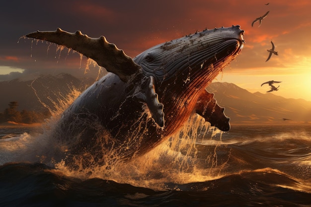 Jubart-Wal taucht bei Sonnenuntergang auf