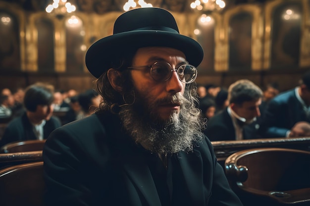 Judío ortodoxo lee oraciones en el templo Red neuronal generada por IA