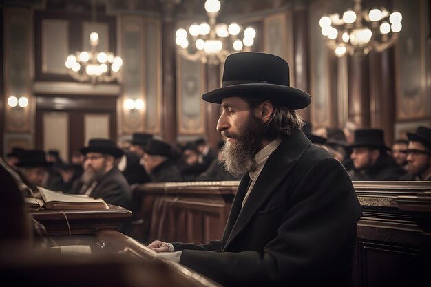 Foto judío ortodoxo lee oraciones en el templo red neuronal generada por ia