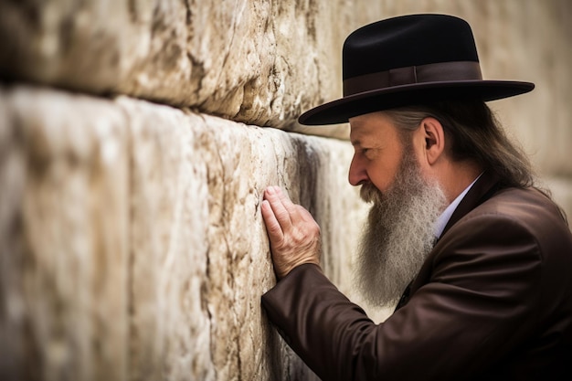 Foto un judío reza ante el muro de las lamentaciones en jerusalén