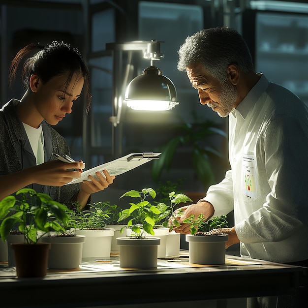 Jueces observando un experimento de biología con mucha atención