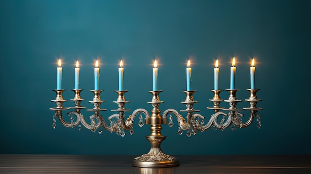 Foto jüdischer chanukka-menorah-kerzenständer mit 9 zweigen, traditioneller hebräischer lichterfest-kerzenleuchter