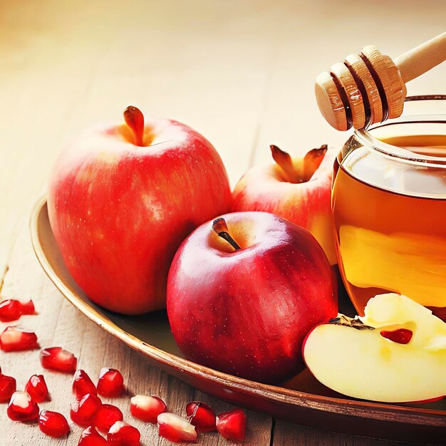 Jüdischer Feiertag Rosch Haschana Honig und Äpfel mit Granatapfel