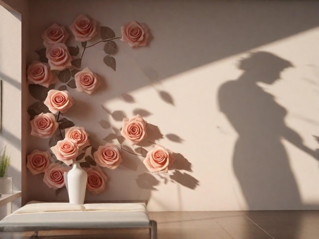 Juega con la iluminación para crear un efecto de sombra de rosas en la pared Esto puede agregar un toque sutil y artístico al fondo