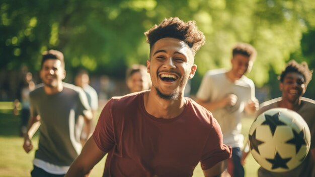 Juega a los momentos alegres del fútbol entre amigos celebrando las habilidades.